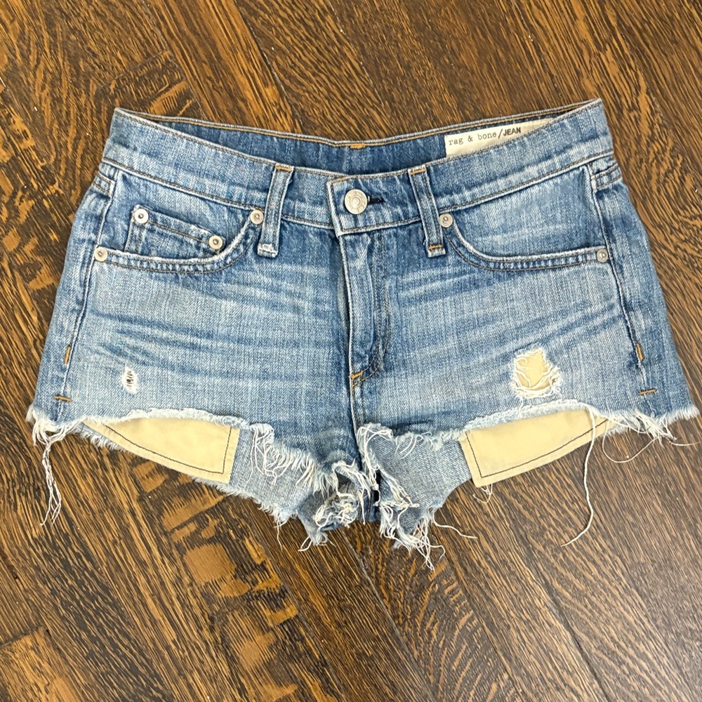 Rag & Bone Distressed Denim Cut-Off Shorts in Light Blue